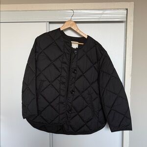 H&M Black Diamond-Quilt Button-Front Puffer Jacket